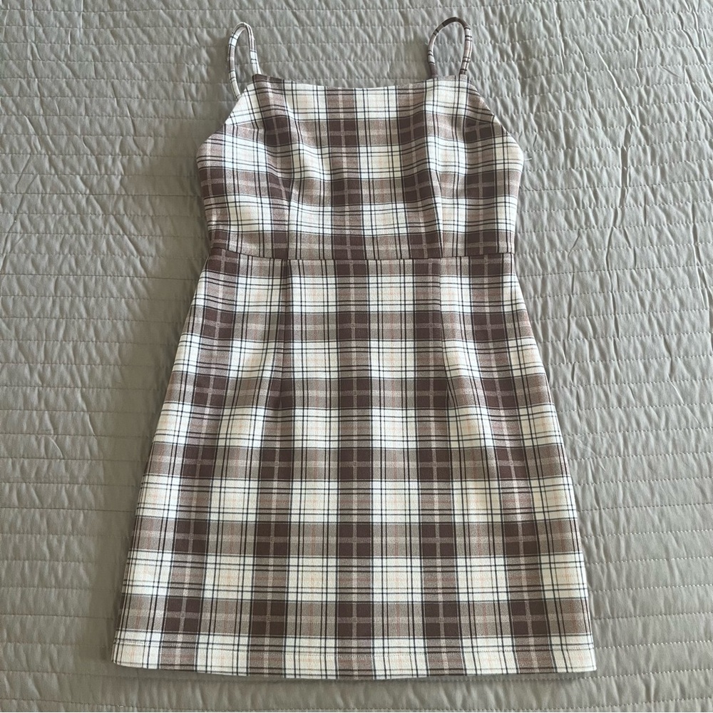 brown and cream plaid dress